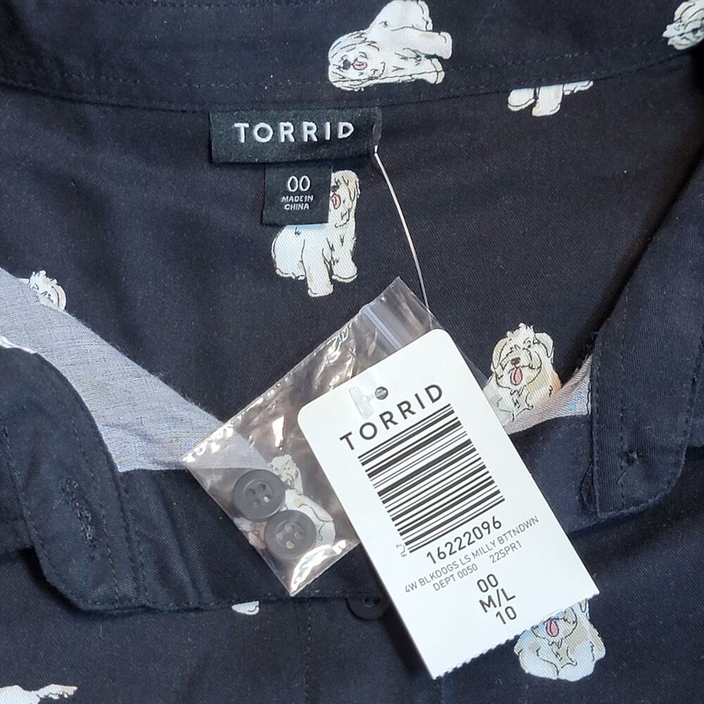 Torrid Lizzie Dog Button Up Black Shirt Long Sleeve Casual Workwear Size 00 M/L - Picture 13 of 16